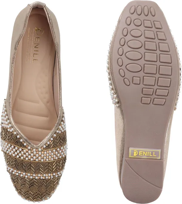 Gold_Synthetic_Leather_Party_Slip_On_Bellies_For_Women