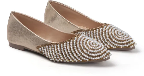 Gold_Synthetic_Leather_Party_Slip_On_Bellies_For_Women
