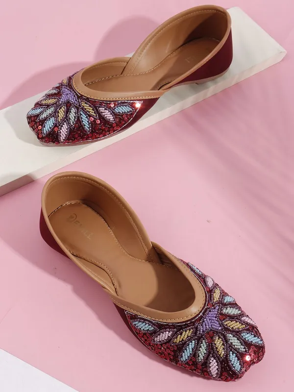 Maroon_Synthetic_Leather_Party_Slip_On_Bellies_For_Women