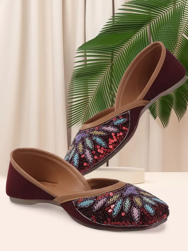 Maroon_Synthetic_Leather_Party_Slip_On_Bellies_For_Women