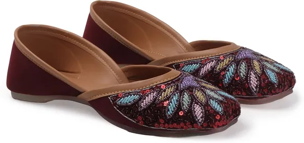 Maroon_Synthetic_Leather_Party_Slip_On_Bellies_For_Women