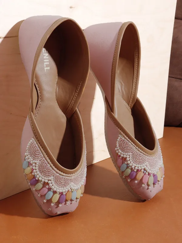Pink_Synthetic_Leather_Party_Slip_On_Bellies_For_Women