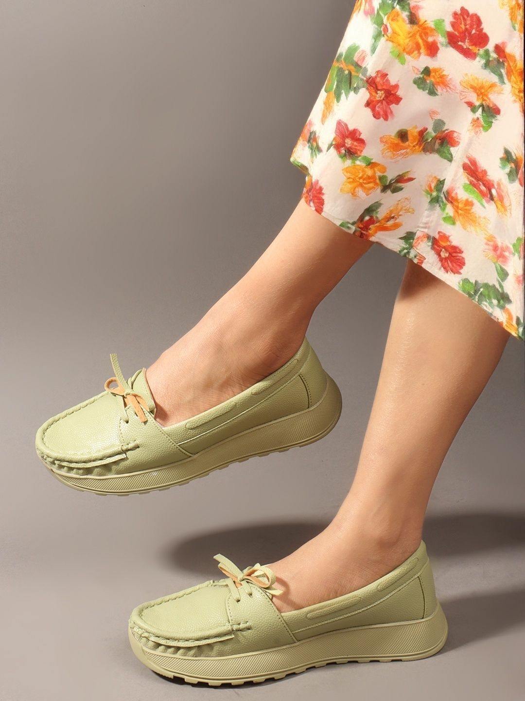 Green_Synthetic_Leather_Loafers_For_Women