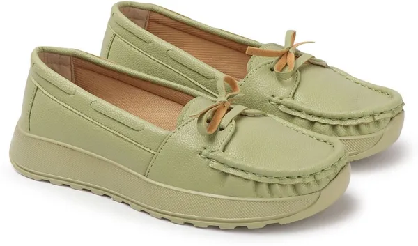 Green_Synthetic_Leather_Loafers_For_Women