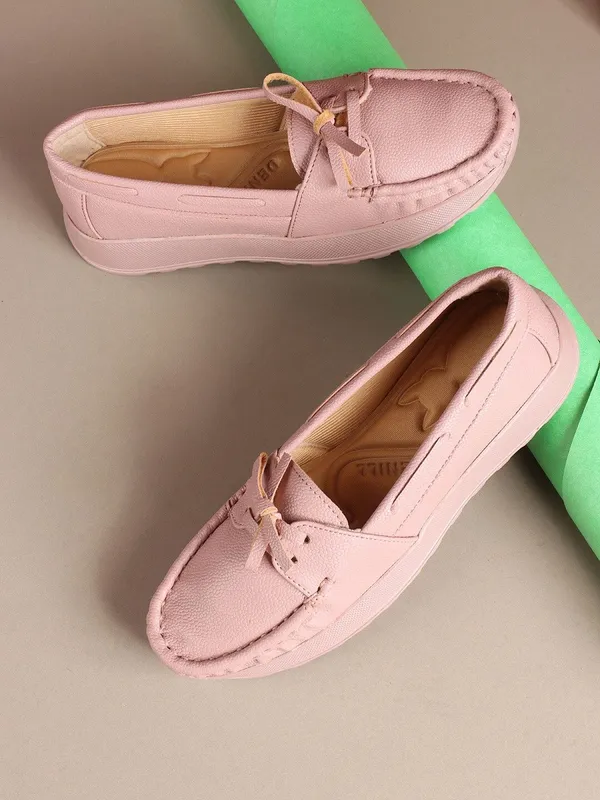 Peach_Synthetic_Leather_Casual_Loafers_For_Women