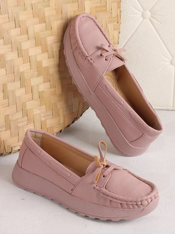 Peach_Synthetic_Leather_Casual_Loafers_For_Women