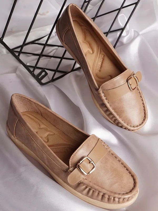 Beige_Synthetic_Leather_Casual_Slip_On_Loafers_For_Women