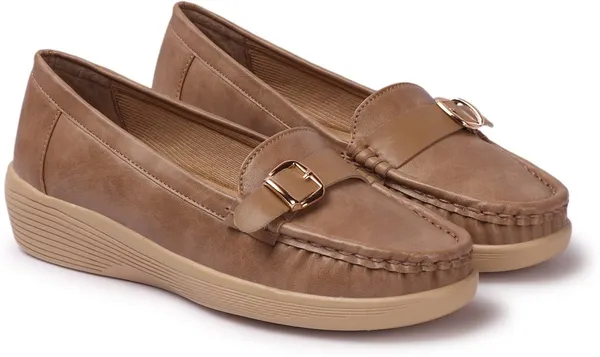 Beige_Synthetic_Leather_Casual_Slip_On_Loafers_For_Women