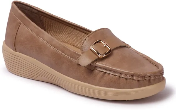 Beige_Synthetic_Leather_Casual_Slip_On_Loafers_For_Women