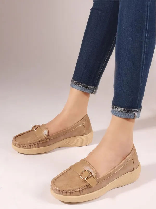 Beige_Synthetic_Leather_Casual_Slip_On_Loafers_For_Women