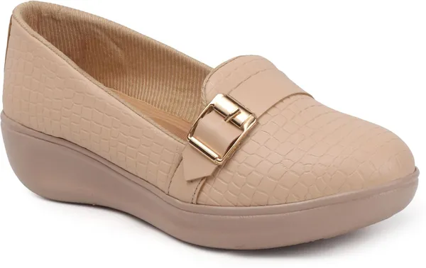 Beige_Synthetic_Leather_Loafers_For_Women