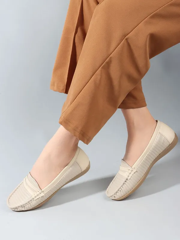 Cream_Synthetic_Leather_Casual_Slip_On_Loafers_For_Women