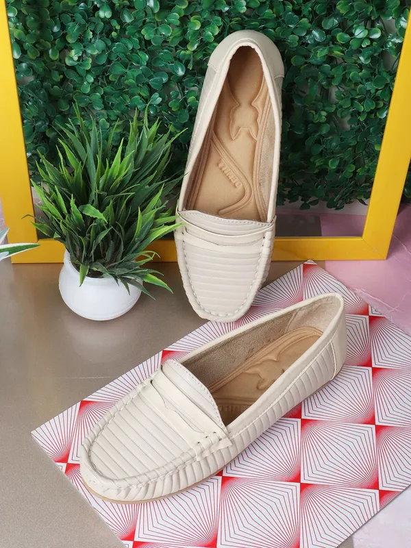 Cream_Synthetic_Leather_Casual_Slip_On_Loafers_For_Women