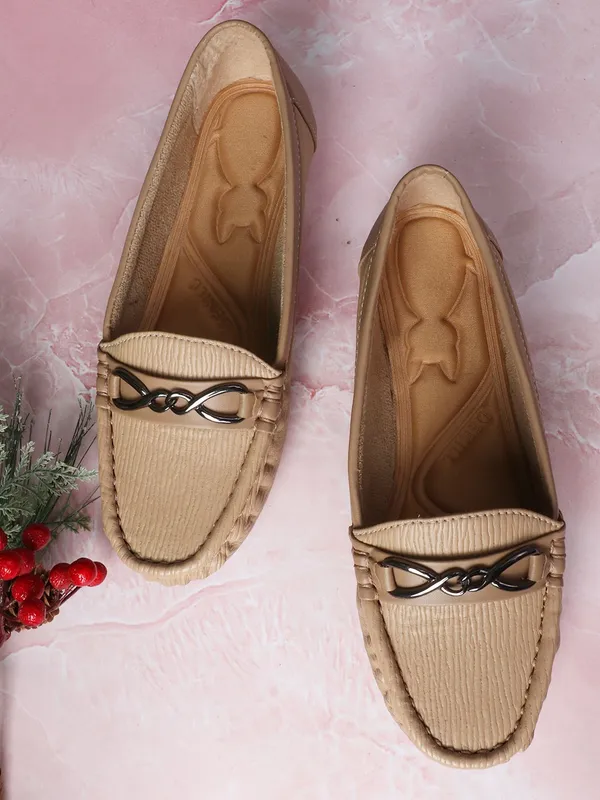 Cream_Synthetic_Leather_Casual_Slip_On_Loafers_For_Women