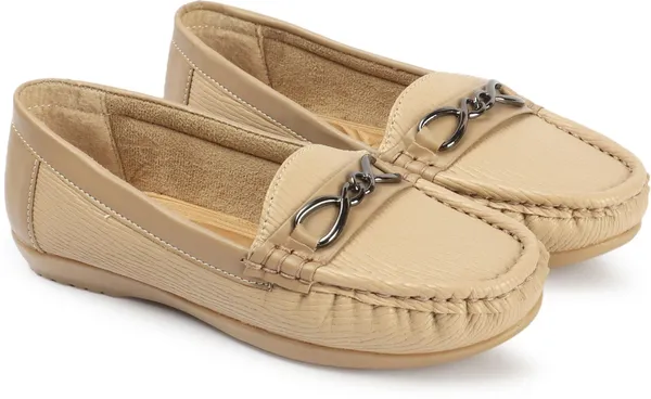 Cream_Synthetic_Leather_Casual_Slip_On_Loafers_For_Women