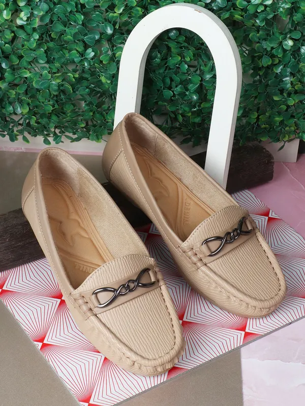 Cream_Synthetic_Leather_Casual_Slip_On_Loafers_For_Women