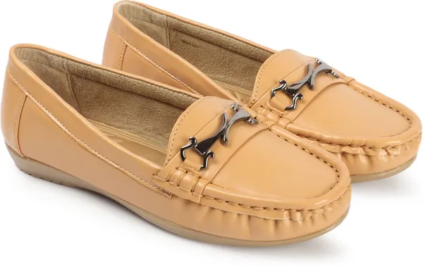 Beige_Synthetic_Leather_Loafers_For_Women