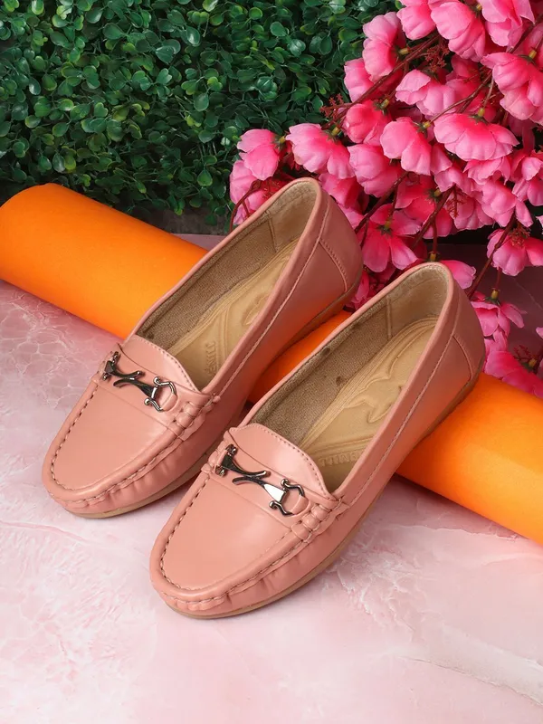 Peach_Synthetic_Leather_Casual_Loafers_For_Women