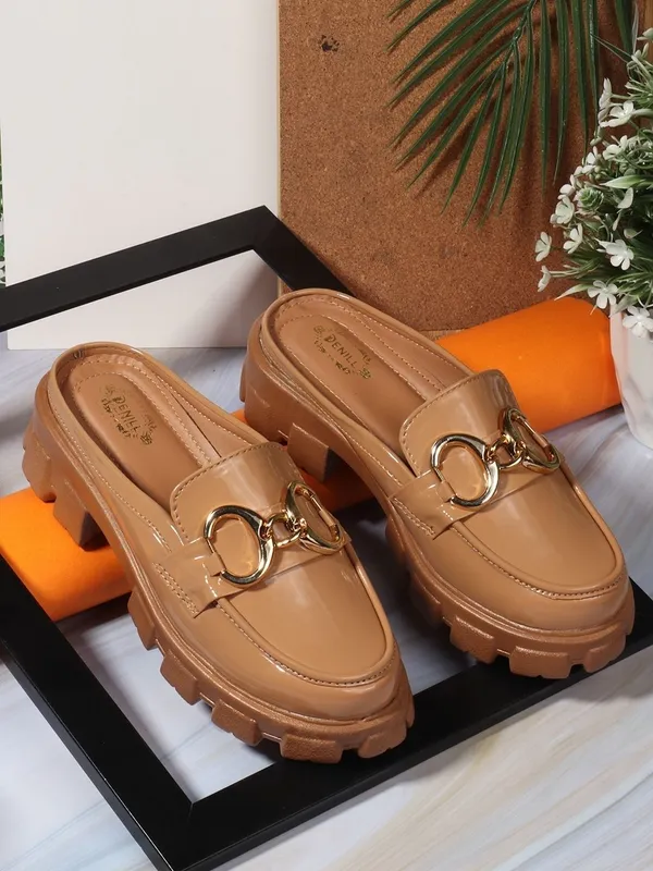 Beige_Synthetic_Leather_Heels_For_Women