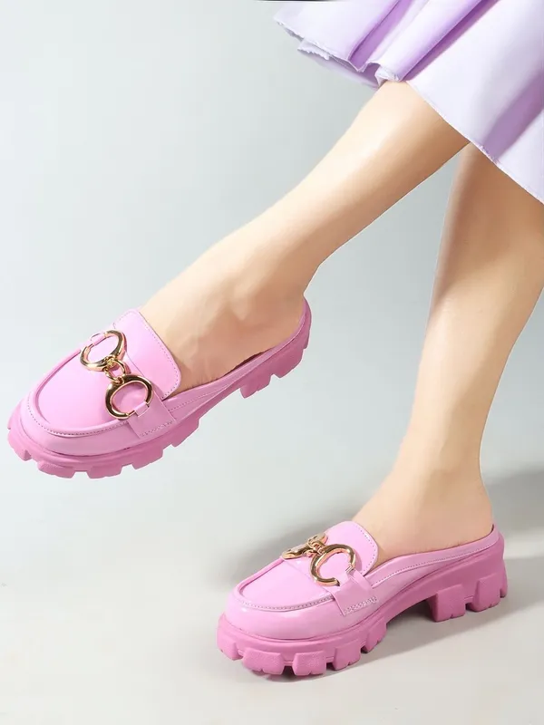 Pink_Synthetic_Leather_Heels_For_Women