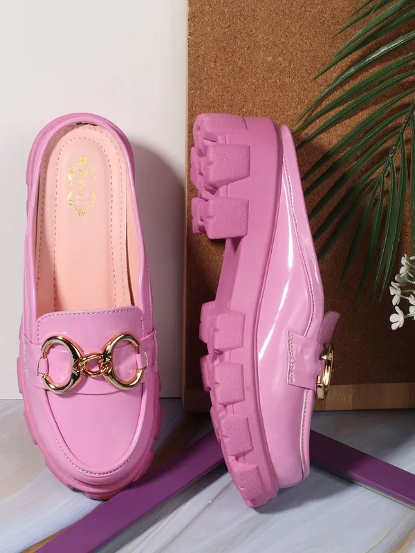 Pink_Synthetic_Leather_Heels_For_Women