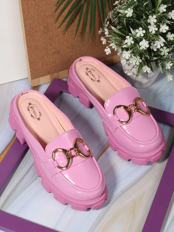 Pink_Synthetic_Leather_Heels_For_Women