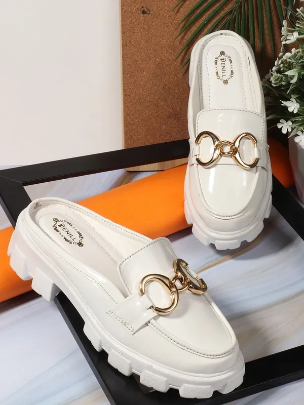 White_Synthetic_Leather_Heels_For_Women
