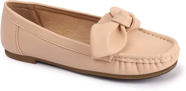 Beige_Synthetic_Leather_Flats_For_Women