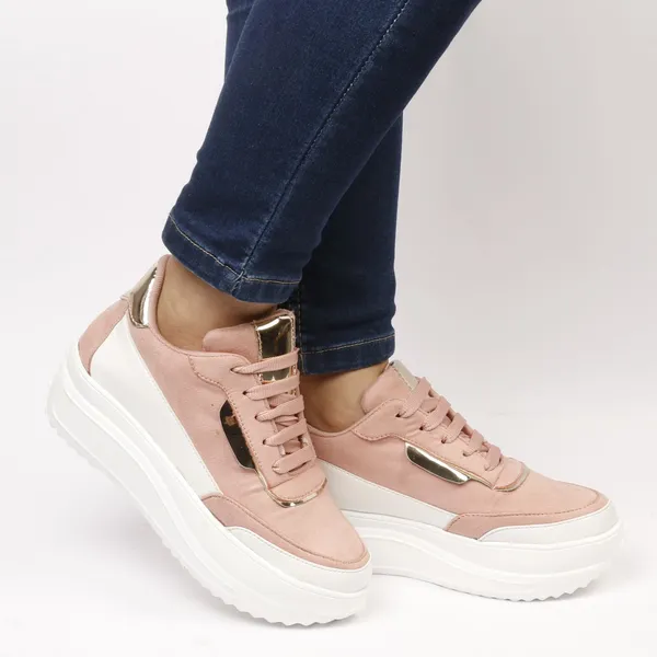 Peach_Suede_Casual_Lace_Up_Sneakers_For_Women