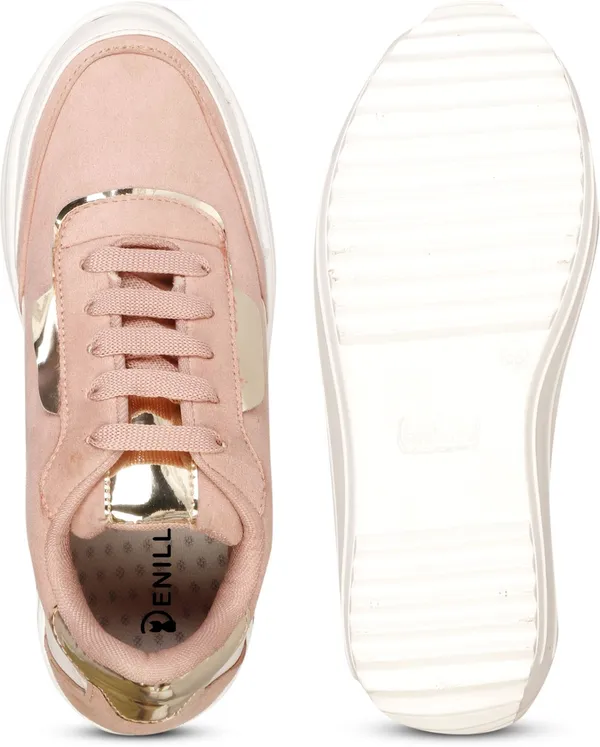 Peach_Suede_Casual_Lace_Up_Sneakers_For_Women