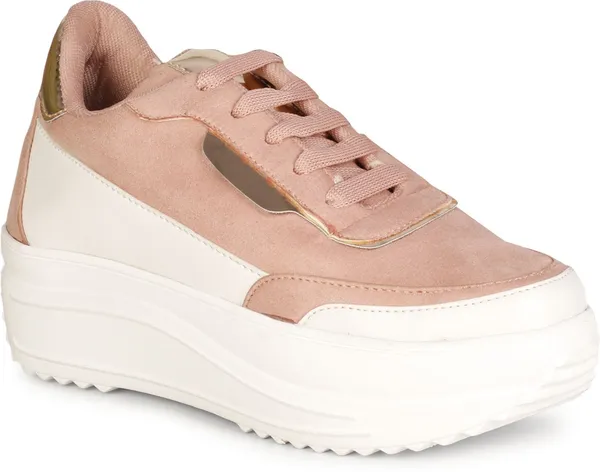 Peach_Suede_Casual_Lace_Up_Sneakers_For_Women