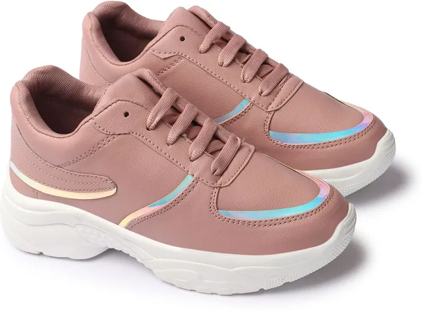 Pink_Synthetic_Leather_Sneakers_For_Women