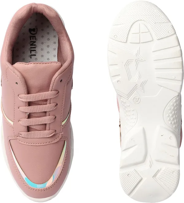 Pink_Synthetic_Leather_Sneakers_For_Women