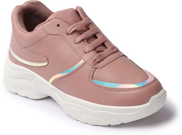 Peach_Synthetic_Leather_Casual_Lace_Up_Sneakers_For_Women