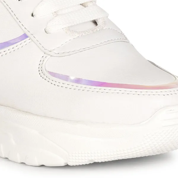 White_Synthetic_Leather_Casual_Lace_Up_Sneakers_For_Women