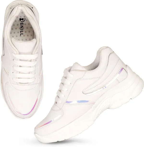 White_Synthetic_Leather_Casual_Lace_Up_Sneakers_For_Women