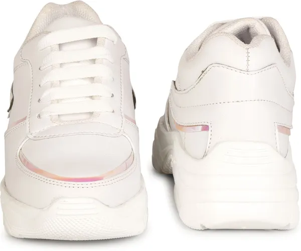 White_Synthetic_Leather_Casual_Lace_Up_Sneakers_For_Women
