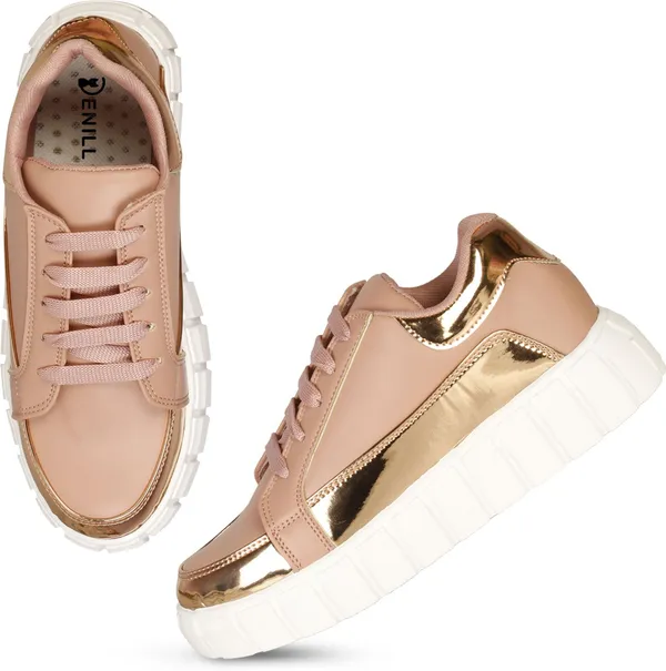 Peach_Synthetic_Leather_Casual_Lace_Up_Sneakers_For_Women