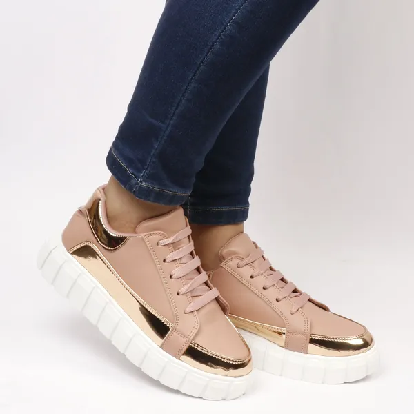 Peach_Synthetic_Leather_Casual_Lace_Up_Sneakers_For_Women
