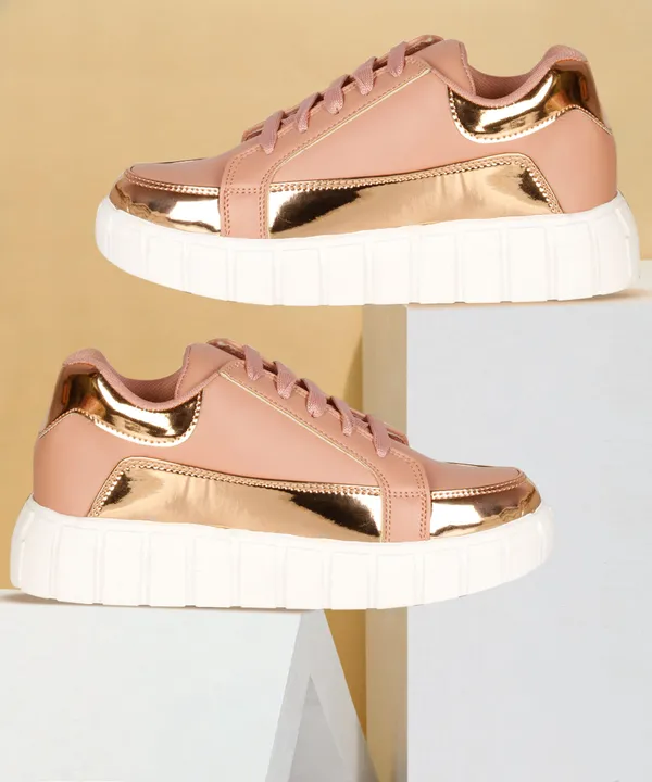 Peach_Synthetic_Leather_Casual_Lace_Up_Sneakers_For_Women