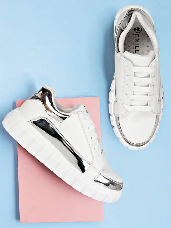 White_Synthetic_Leather_Sneakers_For_Women