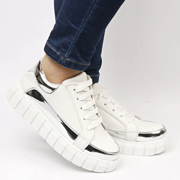 White_Synthetic_Leather_Sneakers_For_Women