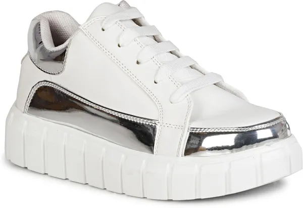 White_Synthetic_Leather_Sneakers_For_Women