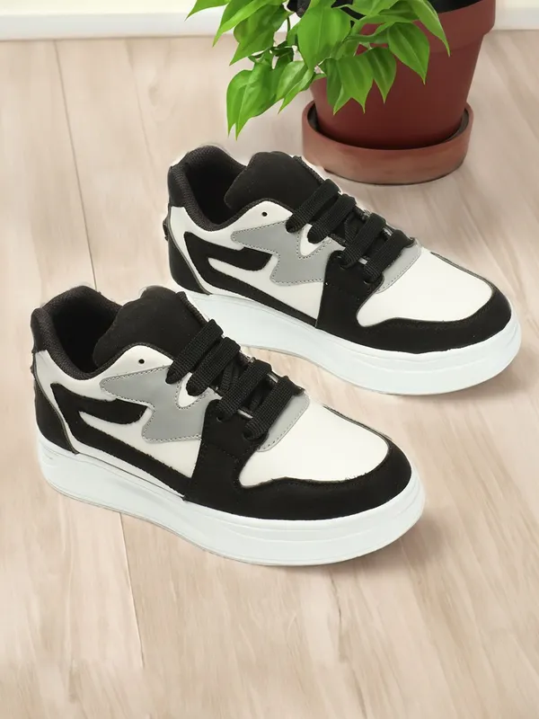 Black_Synthetic_Leather_Casual_Lace_Up_Sneakers_For_Women