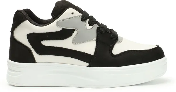 Black_Synthetic_Leather_Casual_Lace_Up_Sneakers_For_Women