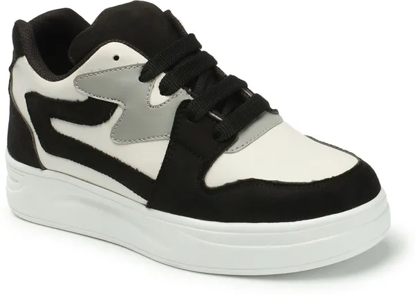 Black_Synthetic_Leather_Casual_Lace_Up_Sneakers_For_Women