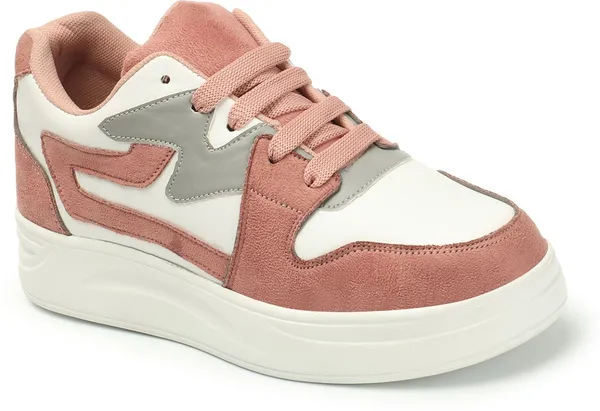 Peach_Synthetic_Leather_Casual_Lace_Up_Sneakers_For_Women