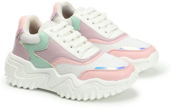 Pink_Synthetic_Leather_Sneakers_For_Women
