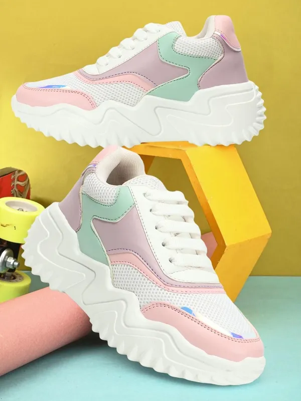 Pink_Synthetic_Leather_Sneakers_For_Women
