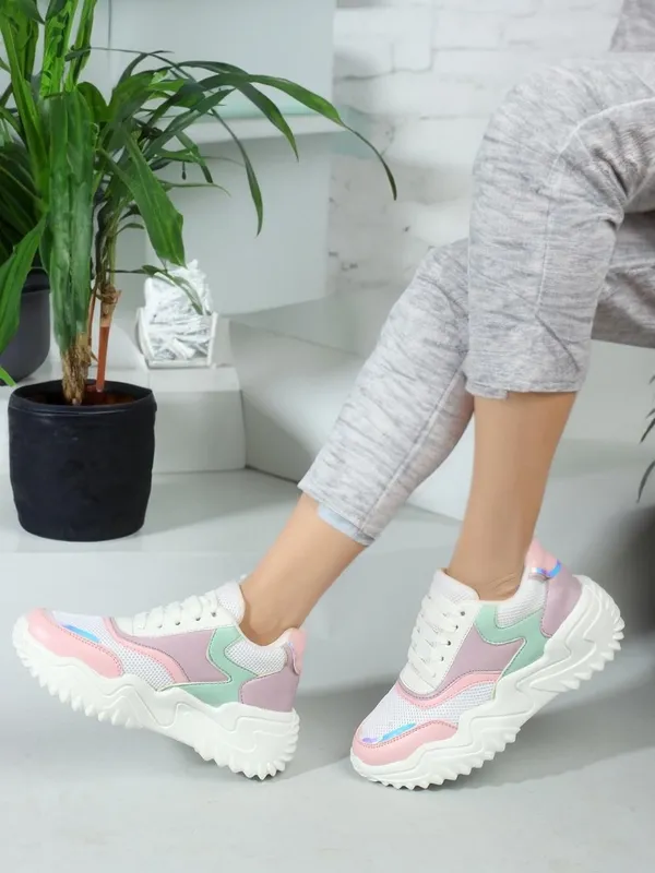 Pink_Synthetic_Leather_Sneakers_For_Women
